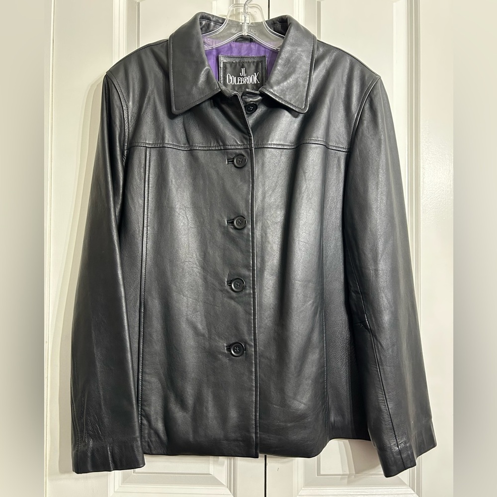 JL Colebrook Women's L Classic Black Leather Long Sleeve Jacket Size L